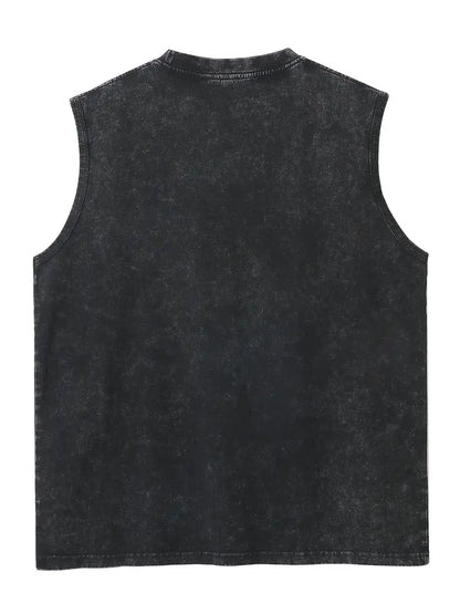 Men’s Vintage Washed Cotton Tank Top – 230GSM Sleeveless Shirt with Red Silhouette Print, Relaxed Fit