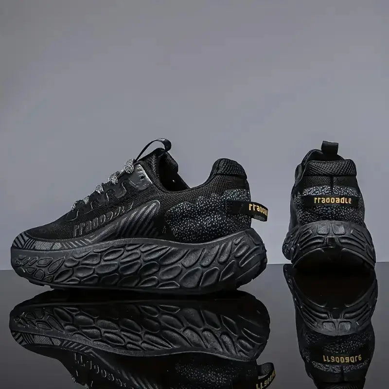 Men's Lightweight Thick-Soled Sports Sneakers – Breathable Low-Top Running Shoes with Cushioned PVC Sole, Arch Support & Non-Slip Grip – Grey/Black