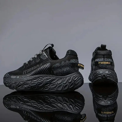 Men's Lightweight Thick-Soled Sports Sneakers – Breathable Low-Top Running Shoes with Cushioned PVC Sole, Arch Support & Non-Slip Grip – Grey/Black