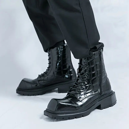 Men's Gothic Work Boots – Chunky Platform, Square Toe, Slip-Resistant Sole, PU Upper, Retro Style