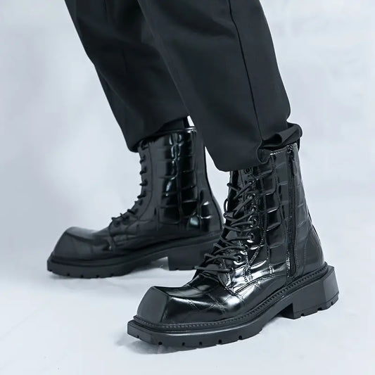 Men's Gothic Work Boots – Chunky Platform, Square Toe, Slip-Resistant Sole, PU Upper, Retro Style