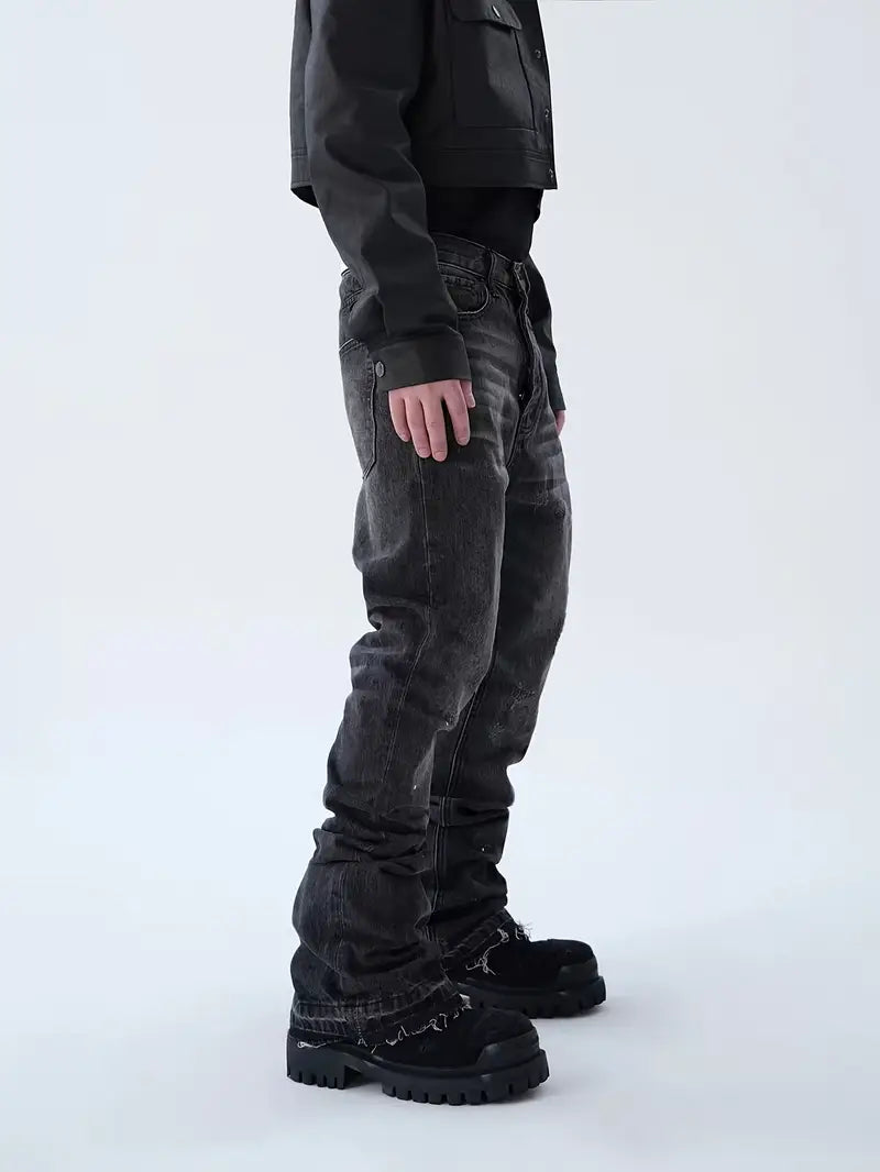 Men’s Solid Loose-Fit Jeans – Y2K Straight-Leg Cowboy Pants with Classic Denim Look & Casual Comfort