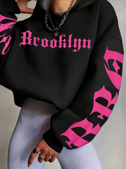 Women's Oversized Hoodie with Brooklyn Graphic Pullover Design Loose Fit Streetwear Soft Fabric Blend