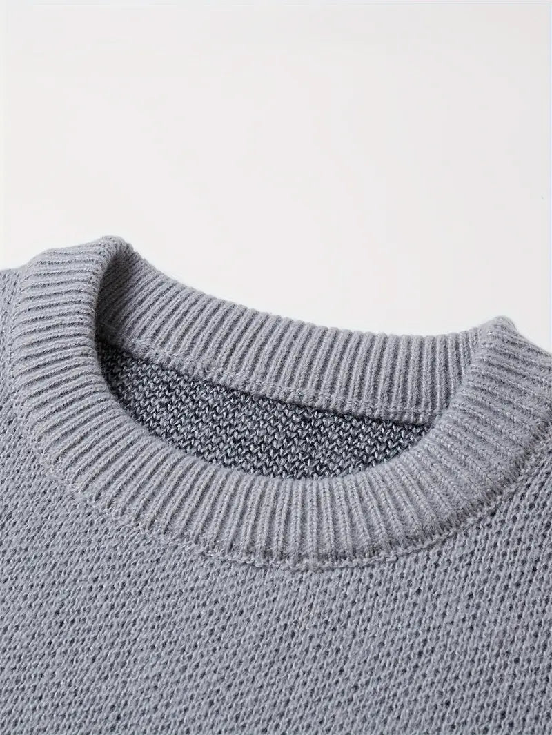 Men's Distressed Knit Sweater – Casual Pullover, Ripped Detail, Loose Fit Streetwear for Fall/Winter Grey