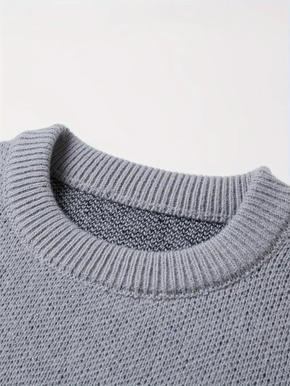 Men's Distressed Knit Sweater – Casual Pullover, Ripped Detail, Loose Fit Streetwear for Fall/Winter Grey