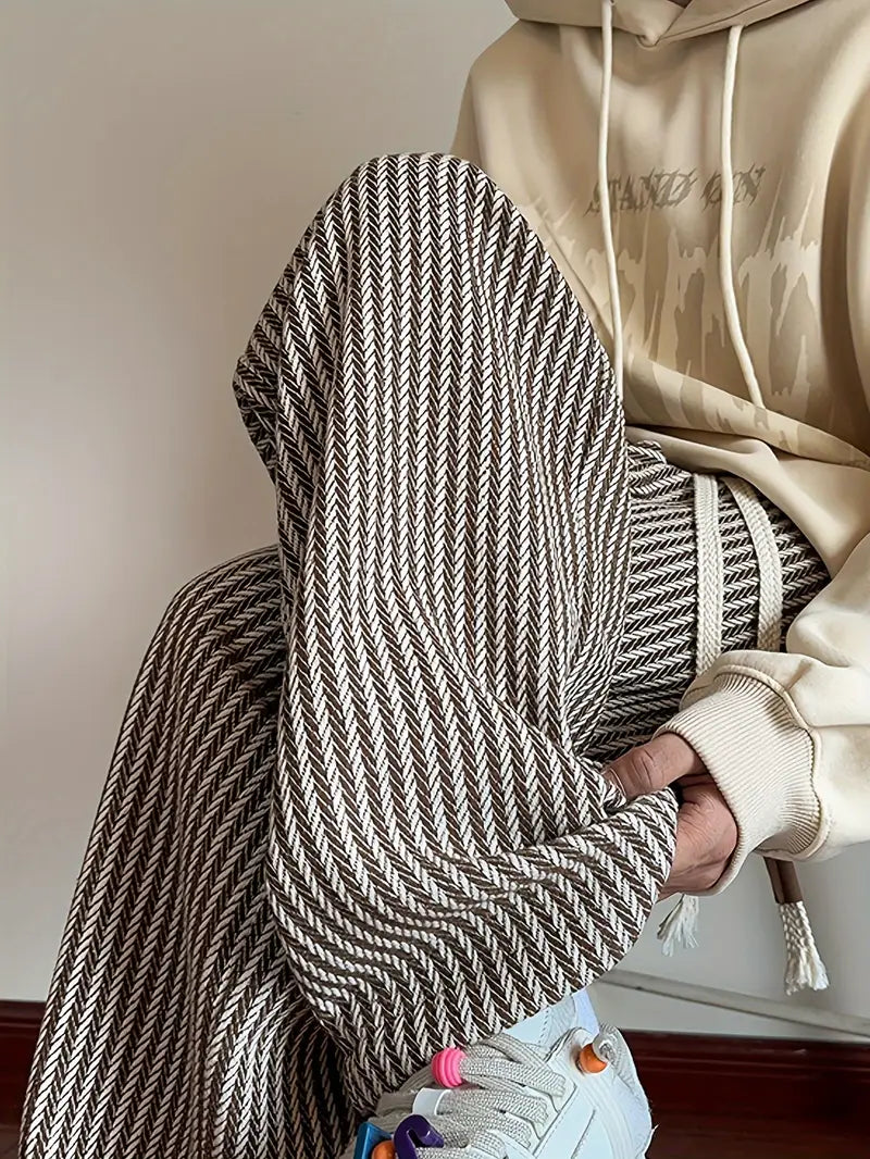 Men’s Relaxed Fit Casual Pants – Non-Stretch Herringbone Trousers for Office & Everyday Wear