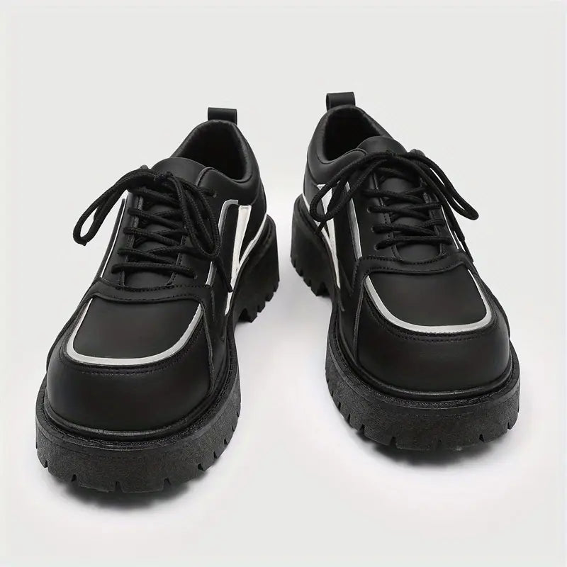 Men’s Korean Streetwear Lace-Up Shoes – Low-Top PU Upper, Slip-Resistant Rubber Sole