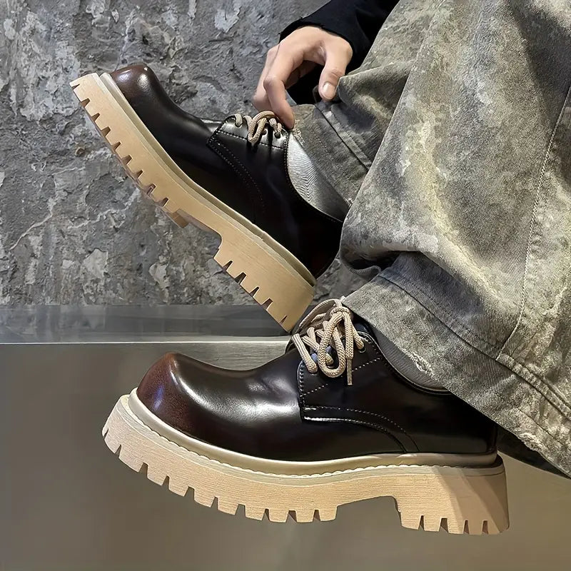 Men's Glossy Lace-Up Shoes – Low-Top, Arch Support, Non-Slip Sole, Multi-Color Casual & Semi-Formal