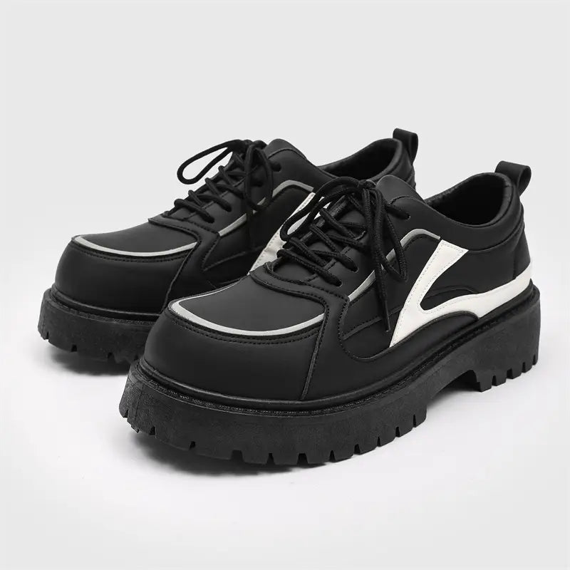 Men’s Korean Streetwear Lace-Up Shoes – Low-Top PU Upper, Slip-Resistant Rubber Sole