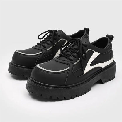 Men’s Korean Streetwear Lace-Up Shoes – Low-Top PU Upper, Slip-Resistant Rubber Sole