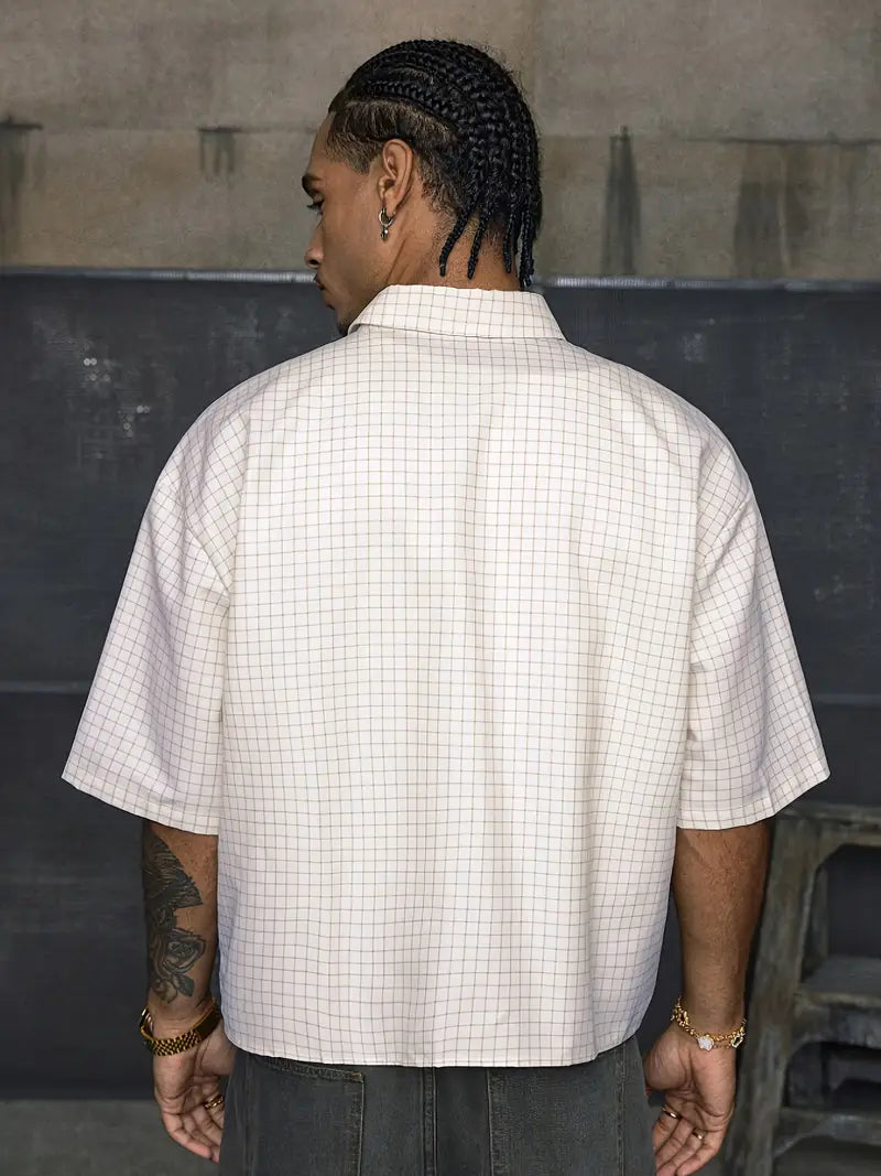 Men's Retro Plaid Print Shirt Short Sleeve Loose Fit Button-Up Woven Fabric for Summer Streetwear