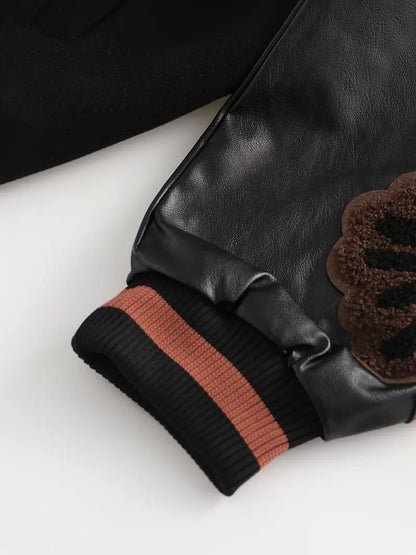 Men's Embroidered Striped Jacket Button-Up Lapel Casual Long Sleeve Outerwear for Fall Winter Black