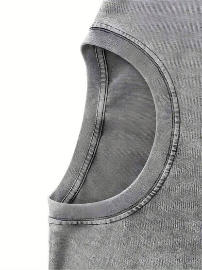 Men's Washed Skull Print T-Shirt 230g Cotton Loose Fit Round Neck Short Sleeve Retro Streetwear Tee