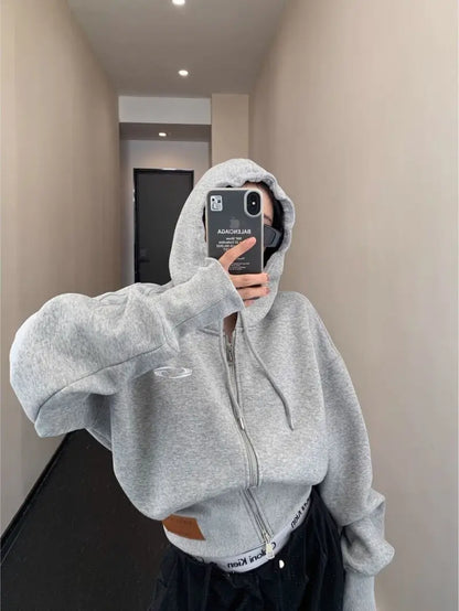 Women's Oversized Hooded Jacket with Full-Zip Closure Soft Comfortable Loose Fit Retro Coat Navy Red