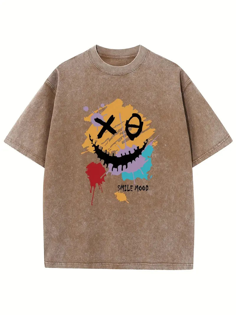 Men's Vintage Washed Cotton T-Shirt Drop Shoulder Loose Fit Round Neck Short Sleeve Retro Streetwear