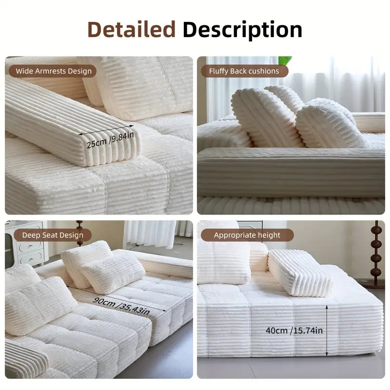 110.24" U-Shaped Modular Sofa – Striped Corduroy, 4-Seater Sectional with Cushions & Armrests