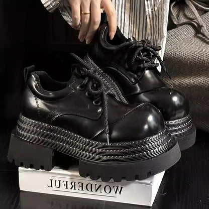 Women's Vintage Genuine Leather Loafers with Platform Sole Slip-On Design Round Toe Arch Support