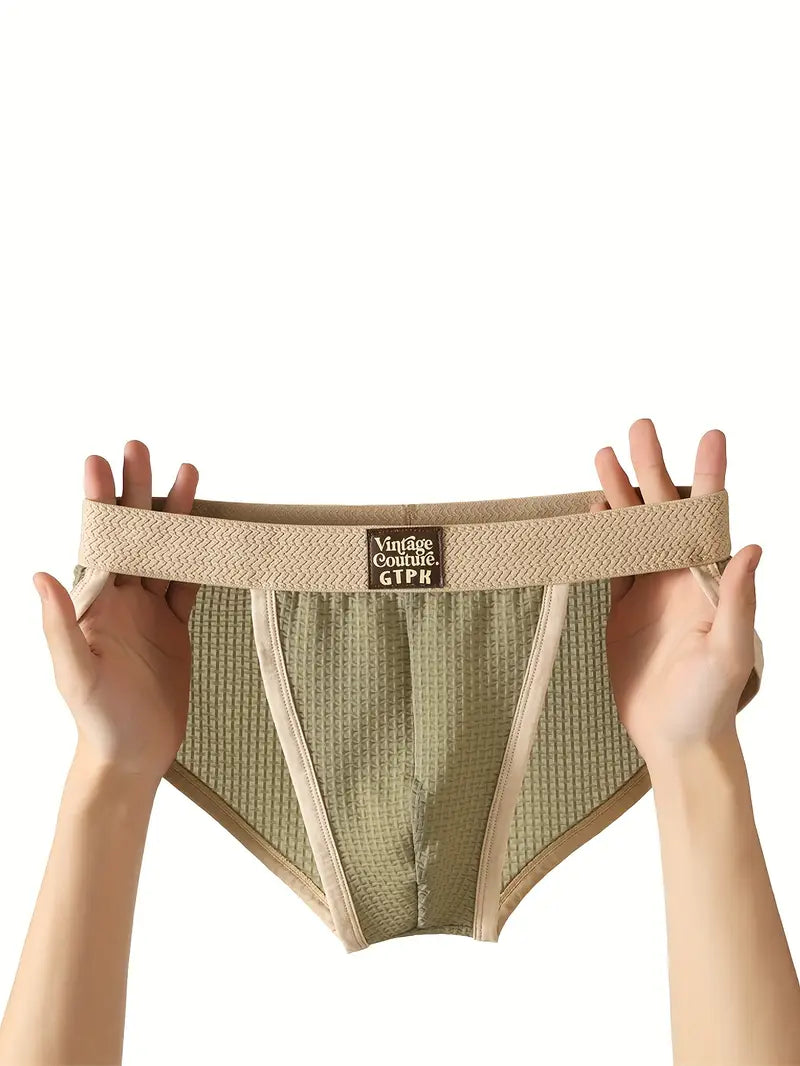 3pcs Men's Retro Briefs – Textured Pattern, Elastic Waistband, Soft Microfiber Underwear Set