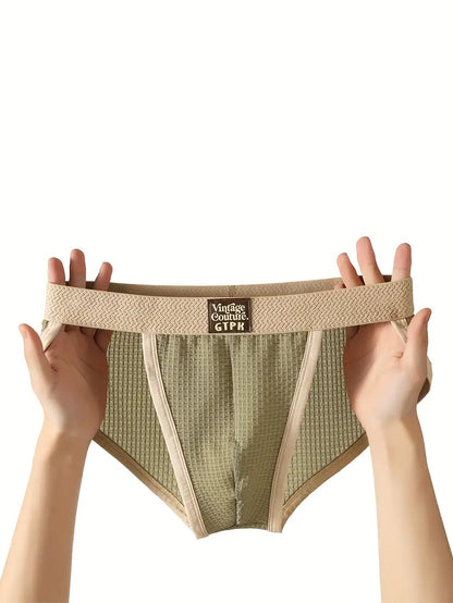 3pcs Men's Retro Briefs – Textured Pattern, Elastic Waistband, Soft Microfiber Underwear Set