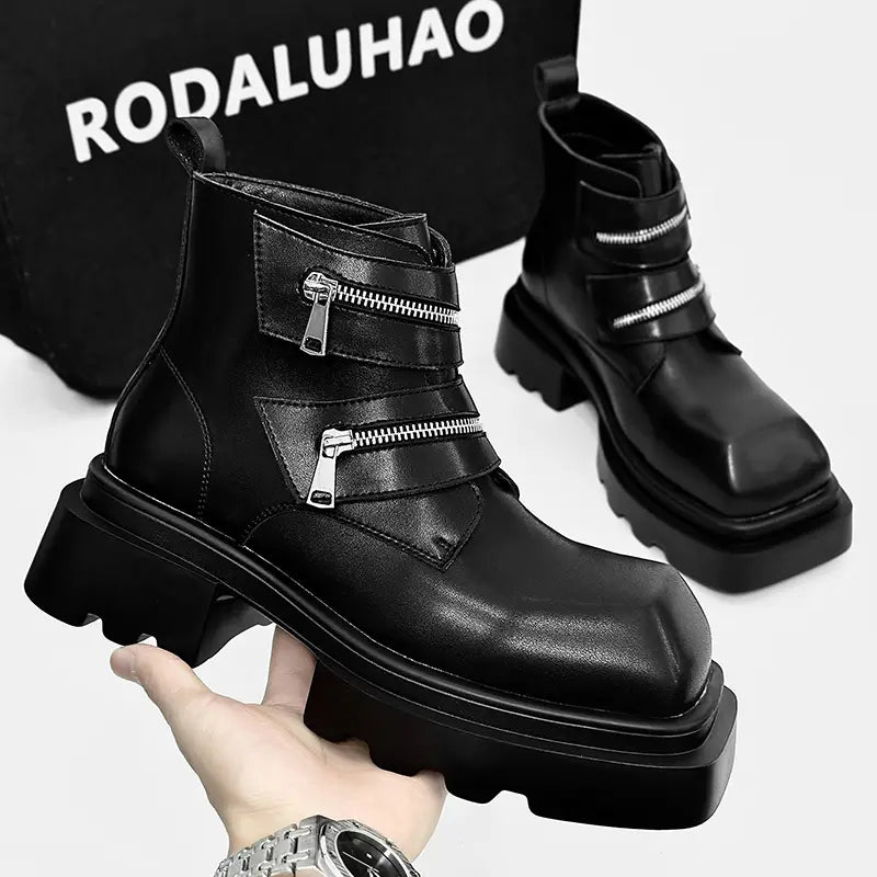 Men's Chunky Platform Ankle Boots – Slip-On & Lace-Up, Pointed Toe, Breathable Fabric, All-Season Style