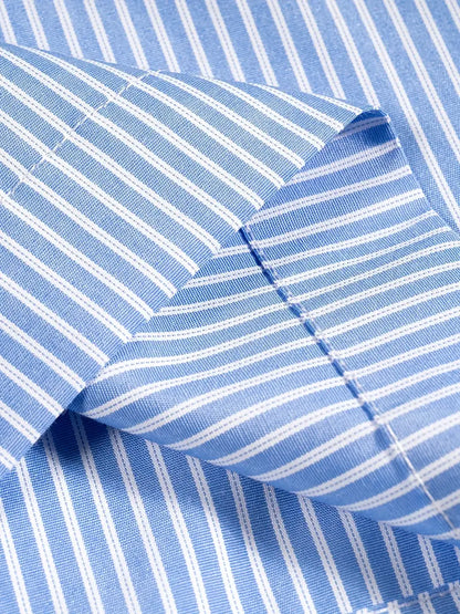 Unisex Casual Striped Shirt Oversized Short Sleeve Button-Up with Chest Pocket Lightweight Polyester