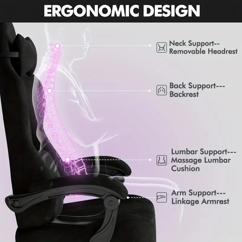 Beczeeb LW220+1 Ergonomic Gaming Chair – High-Back Racing Style with Adjustable Headrest, Footrest & Manual Recline