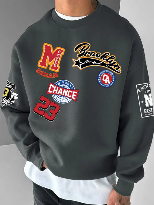 Men's Brooklyn Streetwear Sweatshirt – NYC Graphic Pullover, Loose Fit Crewneck, Urban Hip-Hop Style