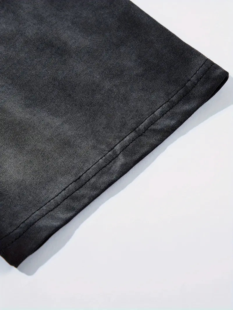 Men's Vintage Washed Tie-Dye T-Shirt Embroidered Letters Loose Fit Crew Neck Short Sleeve Summer Top