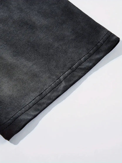 Men's Vintage Washed Tie-Dye T-Shirt Embroidered Letters Loose Fit Crew Neck Short Sleeve Summer Top