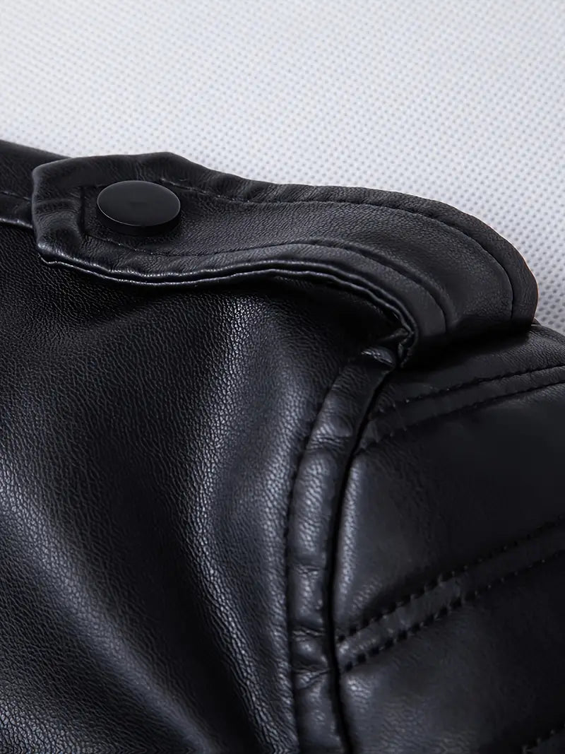 Men's Black PU Leather Jacket Zip-Up Baseball Collar Motorcycle Outerwear for Urban & Formal Wear