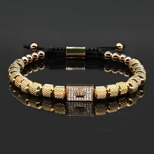 Men's Stainless Steel Crown Charm Bracelet – 18K Gold Plated, Elegant Jewelry Gift