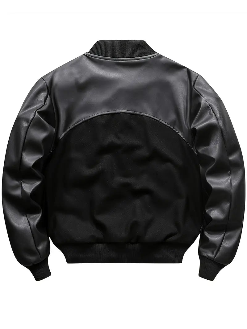 Men's Varsity Jacket with Retro Embroidered Print Baseball Collar Zip-Up Closure Casual Fit Polyester Outerwear