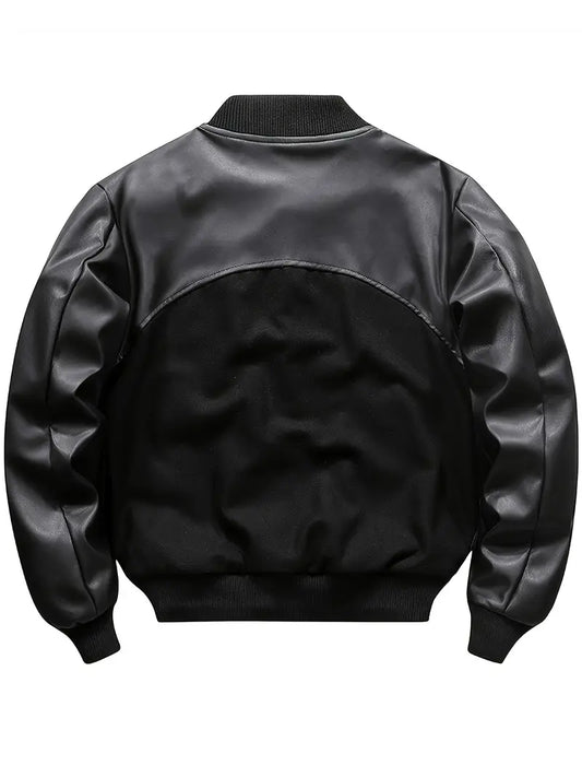 Men's Varsity Jacket with Retro Embroidered Print Baseball Collar Zip-Up Closure Casual Fit Polyester Outerwear