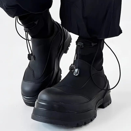 Men's Vintage Street Boots – Solid Color Ankle Footwear, Elastic Closure, Round Toe, Hiking Casual Style