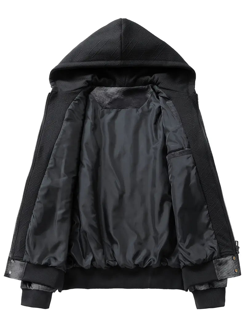 Men's Plus Size Tie-Dye Hooded Jacket Zip-Up Loose Fit with Letter Print and Multiple Pockets