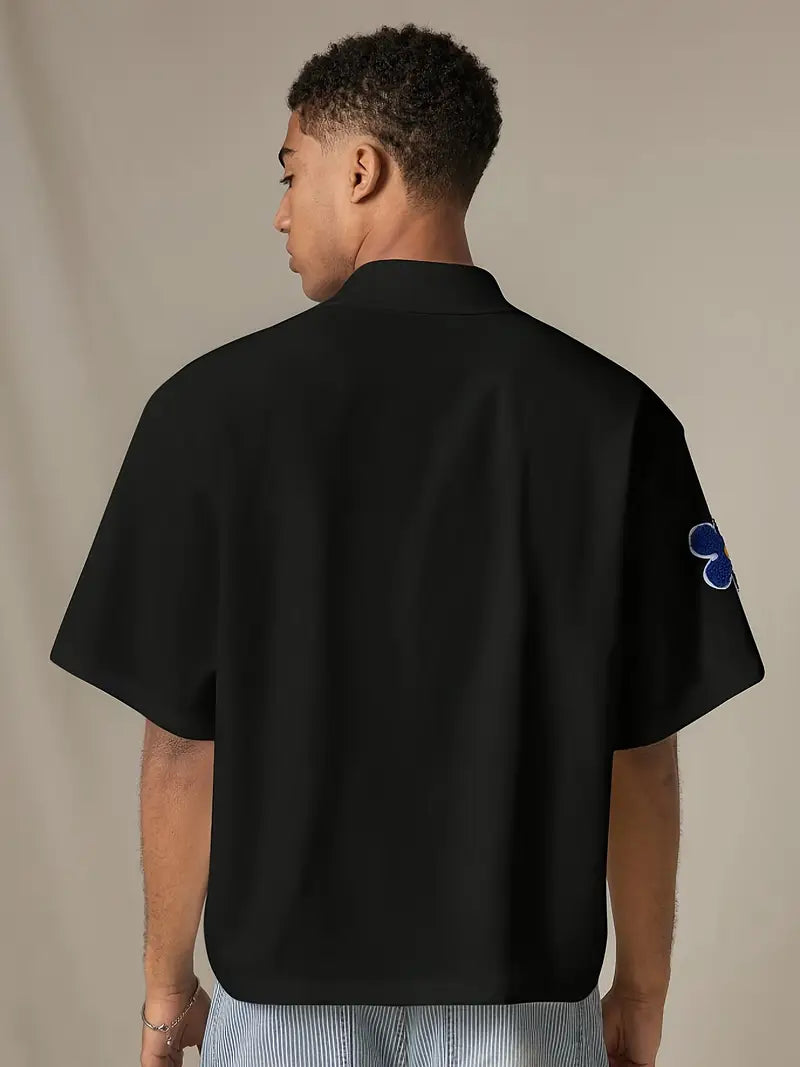 Men's Black Casual Shirt Lightweight Non-Stretch Woven Button-Up with Classic Collar for Office & Daily Wear Black