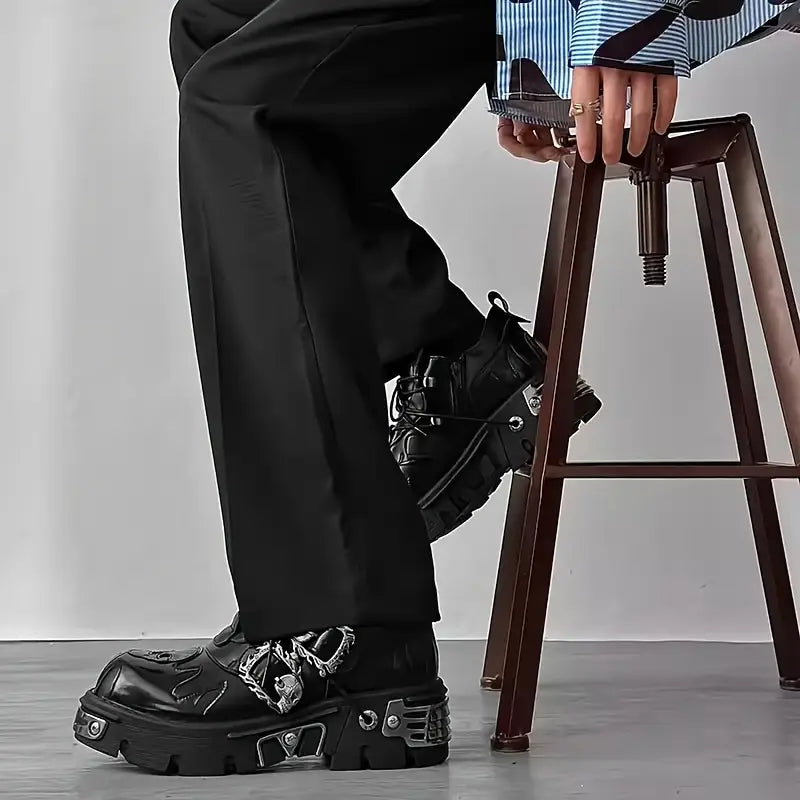 Men’s Chunky Platform Ankle Boots – Synthetic Upper with Rubber Sole, Lace-Up Design & Ankle Support for Casual & Party Wear