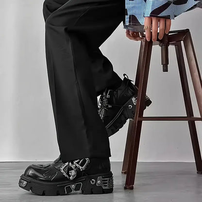 Men’s Chunky Platform Ankle Boots – Synthetic Upper with Rubber Sole, Lace-Up Design & Ankle Support for Casual & Party Wear