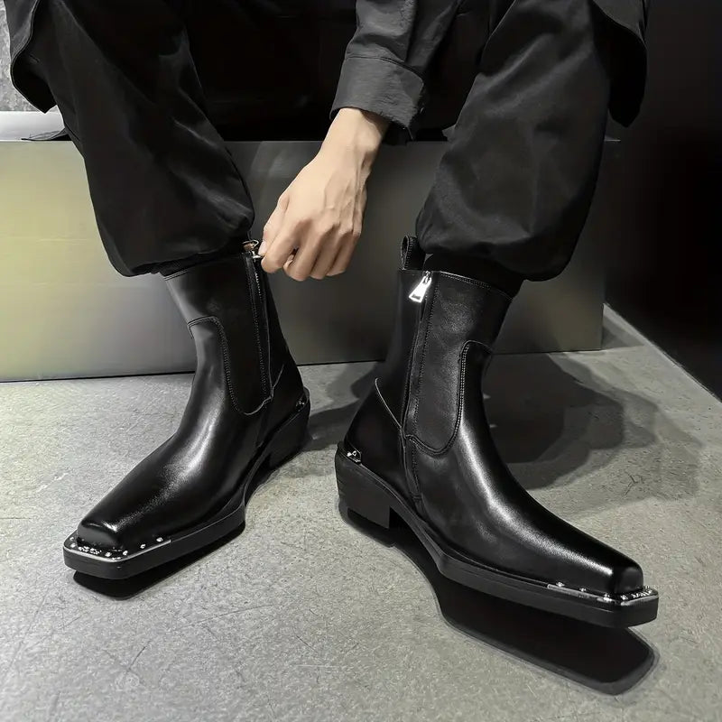 Men's Chunky Chelsea Boots – Heavy-Duty Platform, Square Toe, Zipper Closure, All-Season Dress Shoes