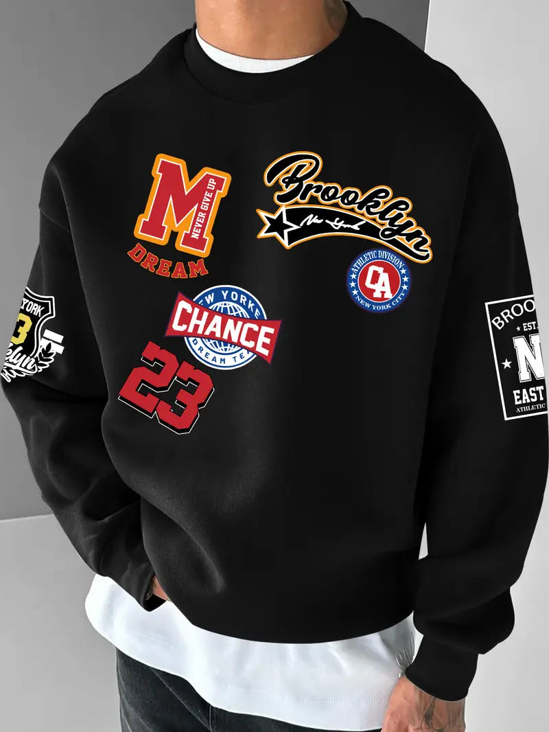 Men's Brooklyn Streetwear Sweatshirt – NYC Graphic Pullover, Loose Fit Crewneck, Urban Hip-Hop Style