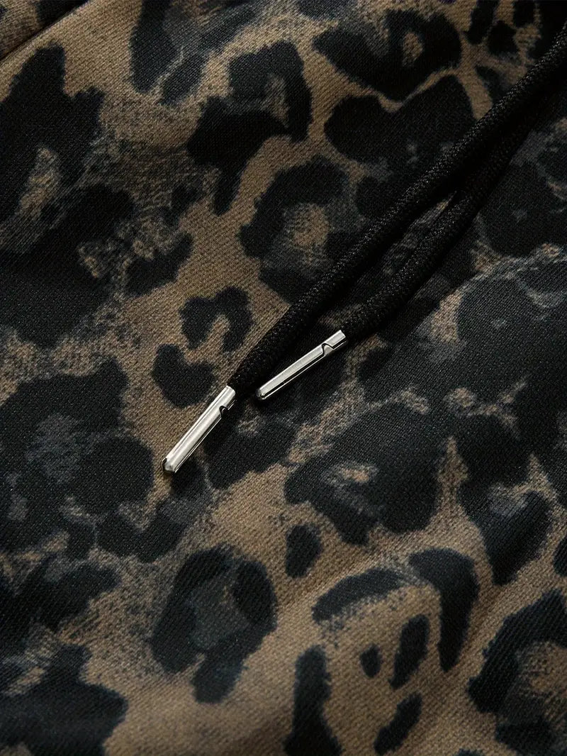 Men’s Leopard Print Sweatpants – Y2K Jungle Graphic Joggers with Drawstring Waist for Streetwear