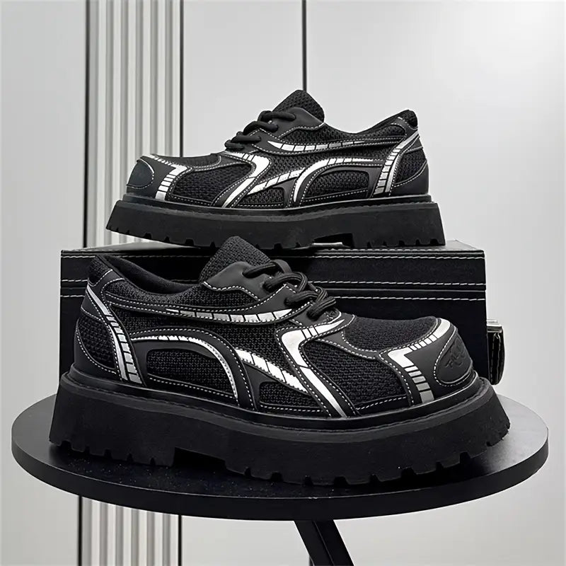 Men's Glossy Chunky Sneakers – Low-Top Lace-Up, Thick Sole, Stylish Casual & Formal Platform Shoes