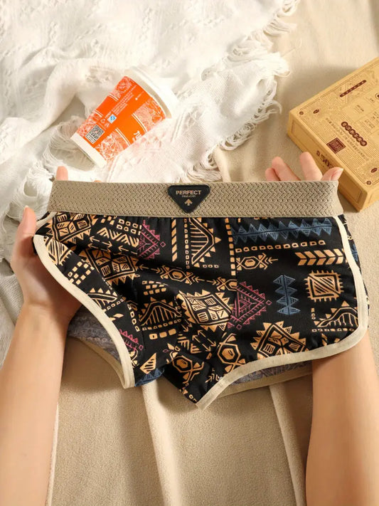 3pcs Men's Tribal Boxer Briefs – Breathable Stretch Underwear, Vibrant Print, Casual Comfort Fit