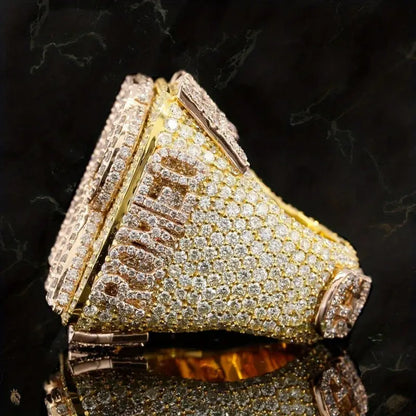 Hip-Hop Initials Ring – 18K Gold Plated, S925 Copper Base with Synthetic Stones, Handmade Statement Jewelry