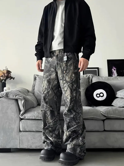 Men’s Camouflage Cargo Pants – Non-Stretch Straight-Leg Trousers with Pockets for Urban Streetwear