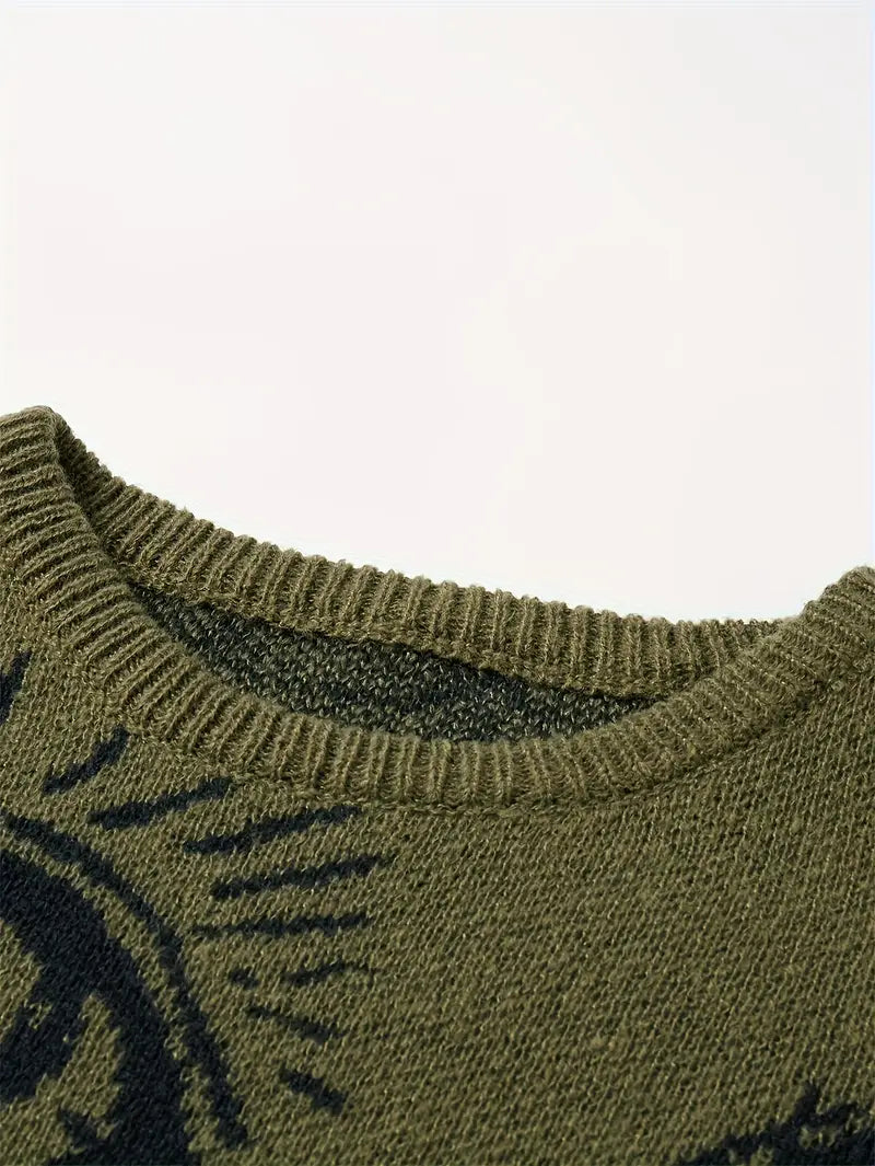 Eye Graphic Sweater – Unisex Streetwear Pullover, Black & White Knit, Fall Winter Fashion