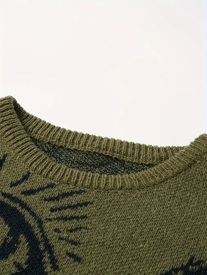 Eye Graphic Sweater – Unisex Streetwear Pullover, Black & White Knit, Fall Winter Fashion