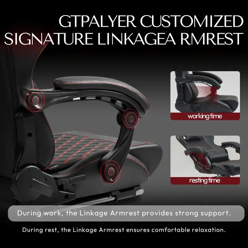 Big & Tall Ergonomic Gaming Chair – Massage Lumbar Support, Adjustable Footrest, Faux Leather, 350lbs Capacity