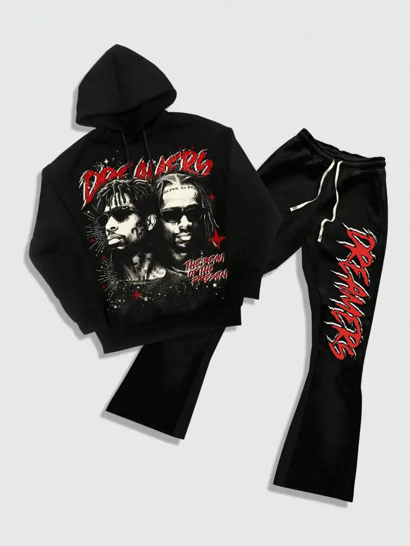 Men’s Streetwear Hoodie Set – Geometric Print Sweatshirt & Joggers – Urban Casual Outfit