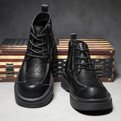 Men's Heavy-Duty Height Increase Shoes with Anti-Slip Rubber Sole PU Upper All-Terrain Traction Black